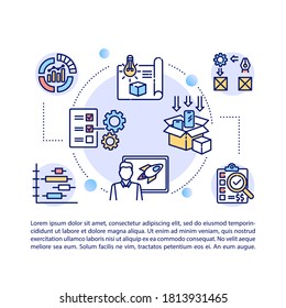 Product management consulting concept icon with text. Developing business case and strategy. PPT page vector template. Brochure, magazine, booklet design element with linear illustrations