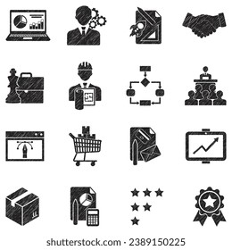 Product Management Icons. Black Scribble Design. Vector Illustration.