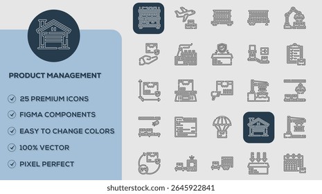 Product management Icons set. Vector illustration in modern thin line style of business related icons: teamwork, documents, devices, and more. Pictograms and infographics for mobile apps. 