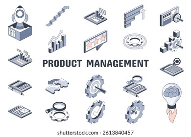 Product Management Lineal Color Vector Illustration Icon Sticker Set Design Materials