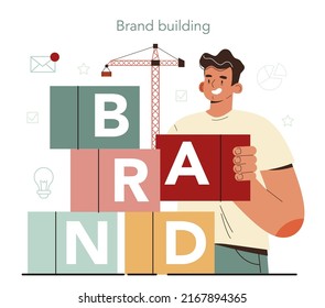 Product manager concept. Business project development, work with prioritization and tasks. Specialist managing a product creation and new brand building. Flat vector illustration