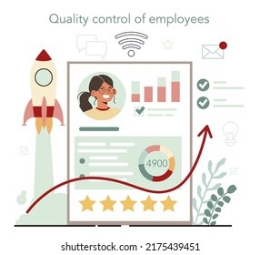 Product manager online service or platform. Business project development, work with tasks. Specialist managing product creation and new brand building. Online quality control. Flat vector illustration