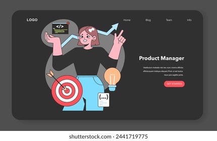 A Product Manager orchestrates the product life cycle with precision, symbolized by a target and upward trends, embodying strategic vision in tech development.