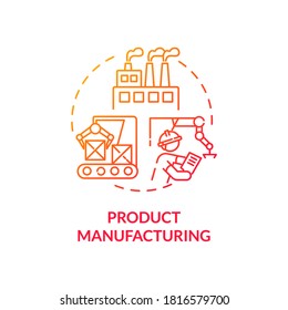 Product manufacturing red gradient concept icon. Factory development process. Conveyor operator. Product management idea thin line illustration. Vector isolated outline RGB color drawing