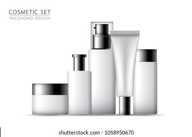 Product mock up design. Cosmetic set on the white background. Vector illustration EPS10