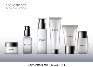 Product mock up design. Cosmetic set on the white background. Vector illustration EPS10