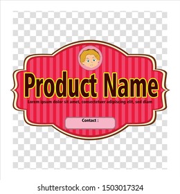 product name design with red frame.