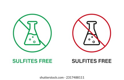 Product with No Sulfates Line Icon Set. Sulfites Free Stop Sign. No Sulphites Label. Natural Ingredients, Ban Sulfite Logo on White Background. Isolated Vector Illustration.