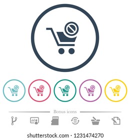 Product not available flat color icons in round outlines. 6 bonus icons included.