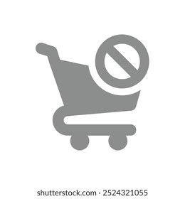 Product not available, shopping cart and ban sign. Not ready product or missing vector icon.