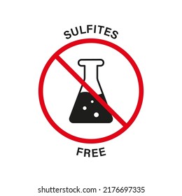 Product Not Sulfate Silhouette Black Icon. Sulfites Free Stop Sign. Flask, Test Tube Chemical Forbidden Symbol. Natural Ingredients, Ban Sulfite Logo. No Sulphites Label. Isolated Vector Illustration.