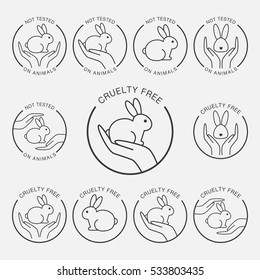 Product not tested on animals icons. Hand holding rabbit