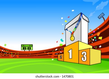 Product on the top of the podium. Remove the blank box and add your own one on it. Clear copy space to add advertising message.Easy selection of each element