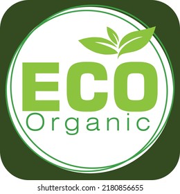 Product Organic stamp icons Vector illustration with Green organic plant leaf. Product Organic 
green leaf label sticker. 2d vector illustration.