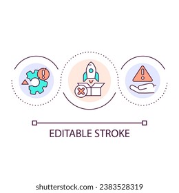 Product output failure loop concept icon. Software delivery issue. Wrong release management abstract idea thin line illustration. Isolated outline drawing. Editable stroke. Arial font used