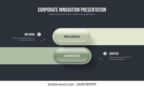 Productoverzicht 2 Element Infographic Frame Layout. Belegger die twee optiesdiagrampresentatiesjabloon plant. Advertentieoplossing Slide Design Vector Illustratie.