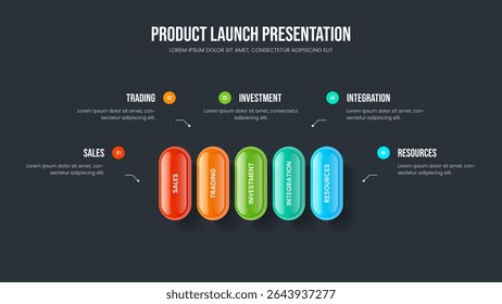 Product Overview 5 Option Infographic Slideshow Template. Creative Analysis Frame Design Vector Illustration. Enterprise Showcase Five Step Diagram Presentation Layout.