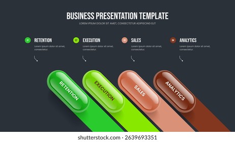 Product Overview Four Step Infographic Frame Template. Business Development Presentation Design Vector Illustration. Modern Portfolio 4 Option Diagram Slide Layout.