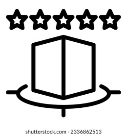 Product Overview line icon. Product large view with five stars symbol, outline style pictogram on white background. Quality consideration management sign for mobile concept and web design