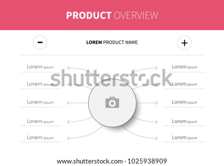 Product overview table infographic layout with circle pointing on specific word item.
Pluses and minuses of product.