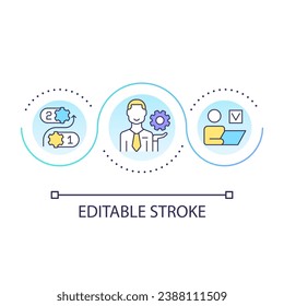 Product owner loop concept icon. Agile team member. Scrum methodology. Role for release management abstract idea thin line illustration. Isolated outline drawing. Editable stroke. Arial font used