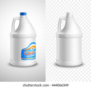 Product package design vertical banners with blank and labeled laundry detergent bottles on white and plaid backgrounds realistic isolated vector illustration