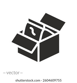 producto en paquete, icono del producto, caja de papel, paquete abierto, Ilustración vectorial plana