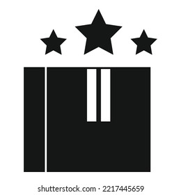 Icono de revisión de paquetes de productos vector simple. Cliente en línea. Comentarios de las estrellas
