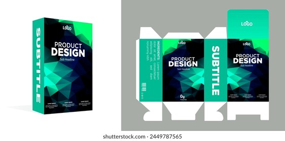 product packaging design template with 3d mockup example. Healthy, modern, milk gradient, Box packaging, labeling, die line, die-cut, alignment line vector eps.