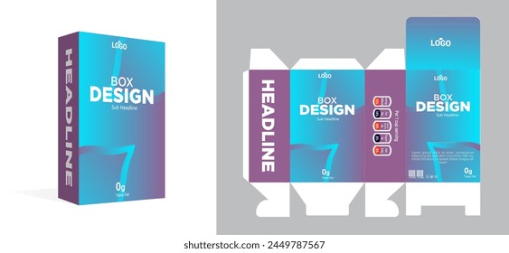 product packaging design template with 3d mockup example. Healthy, modern, milk gradient, Box packaging, labeling, die line, die-cut, alignment line vector eps.