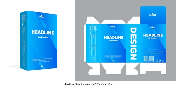 product packaging design template with 3d mockup example. Healthy, modern, milk gradient, Box packaging, labeling, die line, die-cut, alignment line vector eps.