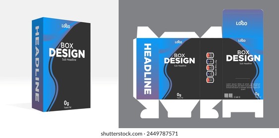 product packaging design template with 3d mockup example. Healthy, modern, milk gradient, Box packaging, labeling, die line, die-cut, alignment line vector eps.