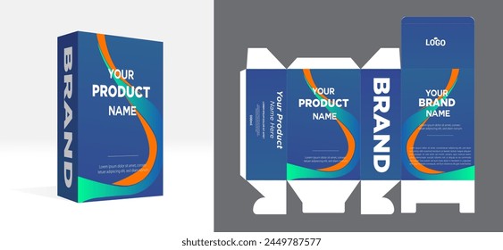 product packaging design template with 3d mockup example. Healthy, modern, milk gradient, Box packaging, labeling, die line, die-cut, alignment line vector eps.
