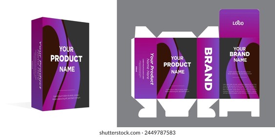 product packaging design template with 3d mockup example. Healthy, modern, milk gradient, Box packaging, labeling, die line, die-cut, alignment line vector eps.