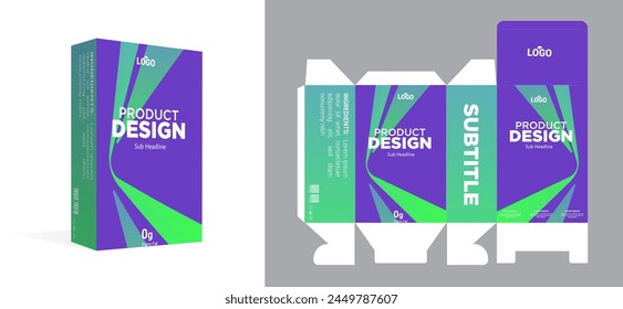 product packaging design template with 3d mockup example. Healthy, modern, milk gradient, Box packaging, labeling, die line, die-cut, alignment line vector eps.