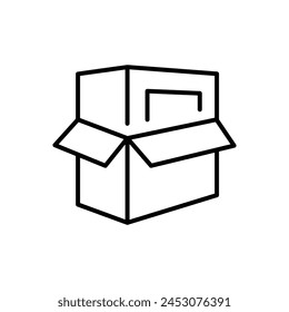 Icono de empaquetado de Producto. Estilo de contorno simple. Caja, paquete, cartón, cartón, distribución, paquete abierto, concepto de servicio de entrega. Símbolo de línea fina. Ilustración vectorial aislada.