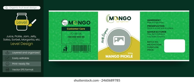 Product packaging label template design nature best product packaging and label design showcase. Mango juice, pickles or any organic food label template.