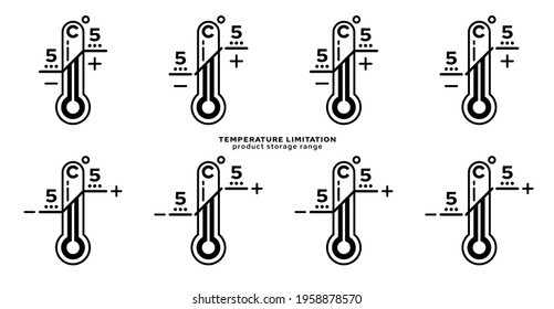 Product packaging labeling - temperature limitation. The thermometer sign with temperature values is a symbol for the storage range of the product. Vector elements.