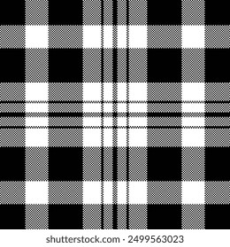 Product pattern check tartan, thread seamless vector texture. Tee fabric background plaid textile in black and white colors palette.