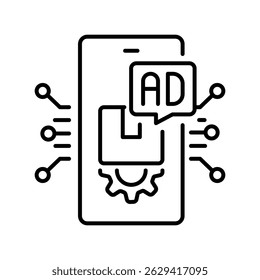 Product placement black line icon for digital and print projects.  Minimal clean icons for apps and websites. Modern simple icons for UI UX and branding