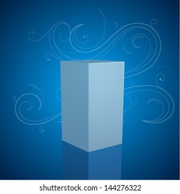 Product placement visual example. Box template with ornament on blue tone backdrop. EPS 10