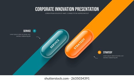 Diseño de diapositiva de infografía de Plan de Producto de 2 elementos. Diseño creativo del marco del diagrama de dos pasos. Presentación de la Estrategia Financiera Ilustración vectorial de la Plantilla.