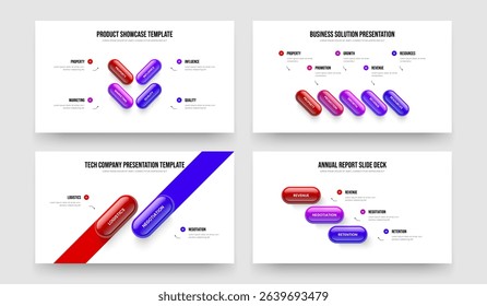 Product Plan 4 5 2 3 Step Diagram Slideshow Template Bundle. Investor Portfolio Four Five Two Three Element Infographic Presentation Design Vector Illustration Set.