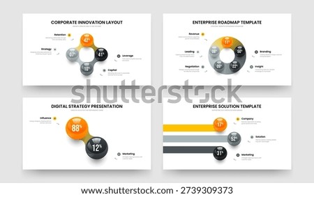 Product Plan Four Five Two Three Element Chart Slide Template Vector Illustration Collection. Marketing Profile 4 5 2 3 Option Infographic Frame Layout Bundle.