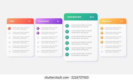 Product Plan Offer Price Package Subscription Options Comparison Table Chart Infographic Design Template