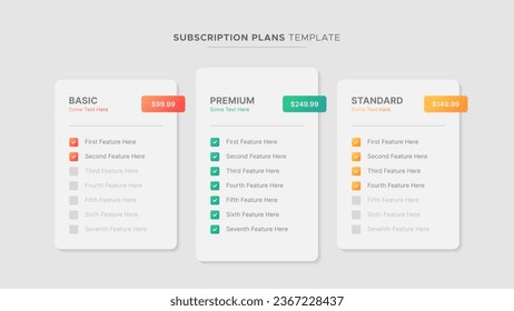 Product Plan Offer Price Package Subscription Options Comparison Table Chart Infographic Design Template