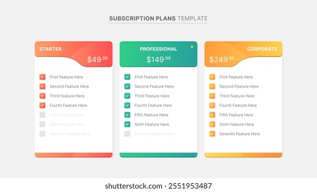 Plano de Produto Oferta Pacote de Preços Opções de Assinatura Comparação Tabela Gráfico Modelo de Design Infográfico