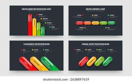 Product Planning Four Five Three Four Option Diagram Presentation Layout Vector Illustration Bundle. Project Insight 4 5 3 4 Element Infographic Slideshow Design Collection.