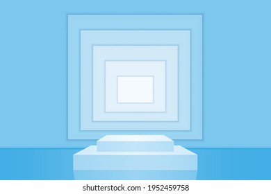 Product Podium for advertising, awarding. Blue abstract background with squares. 3D realism. Vector minimalist scene for the exhibition.