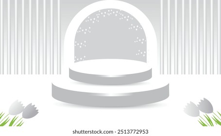 product podium background. Abstract composition in minimalist design. Studio showroom product pedestal, Fashion showcase mockup scene.